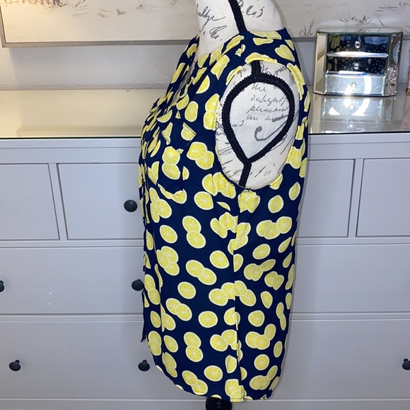 Soho New York and Company Blue and Lemon Print Sleeveless Tank Tee Blouse Size S - Picture 4 of 7